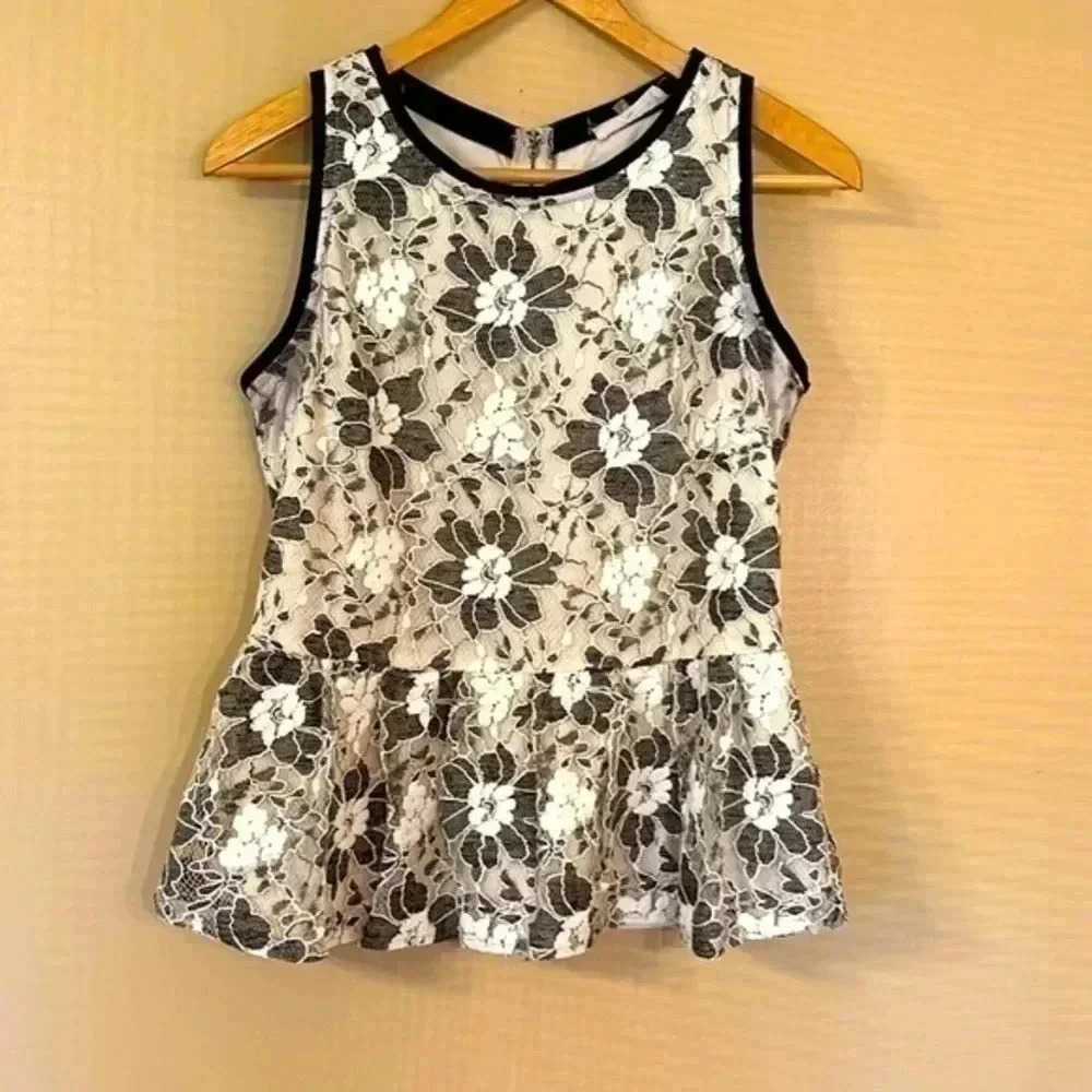 Sugarlips Black and White Floral Lace Tank Top